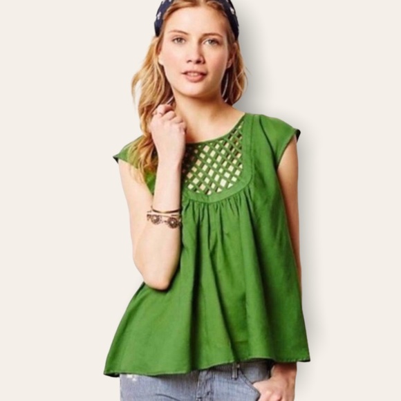 Anthropologie Tops - Anthropologie HD in Paris Green Lattice Sleeveless Top Size Small